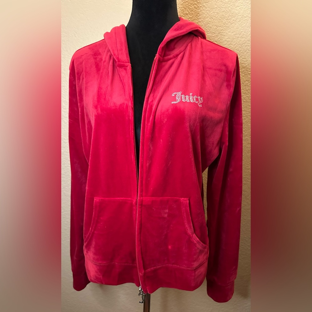 Juicy Couture Bright Coco Red Velour Rhinestone Logo Hoodie and Pants